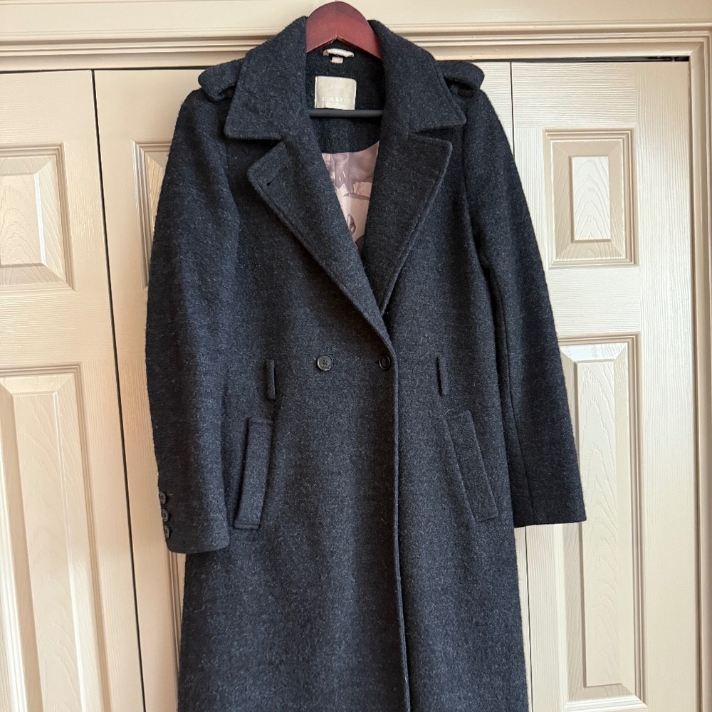 Soia & Kyo Wool-Blend Double-Breasted Trench Coat in Charcoal